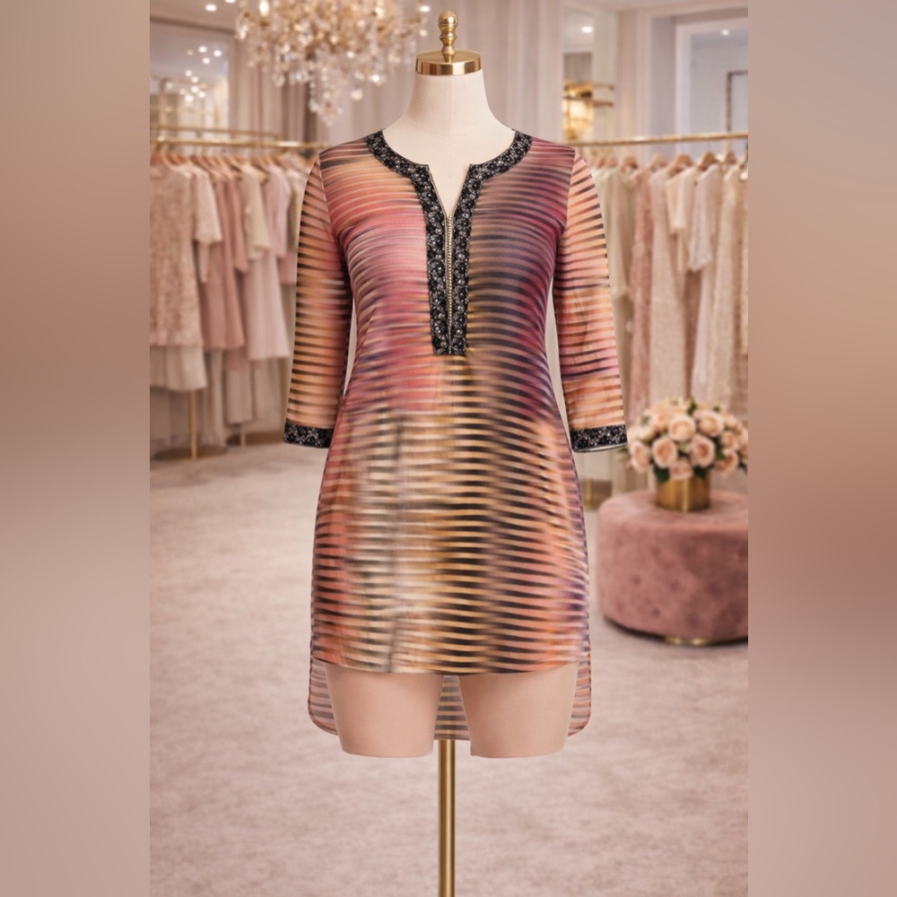 TBAG LOS ANGELES Printed Hi-Lo Hem Tunic Dress